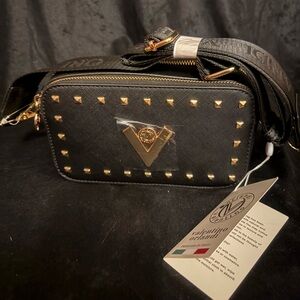 Valentino Black and Gold Studded Handbag